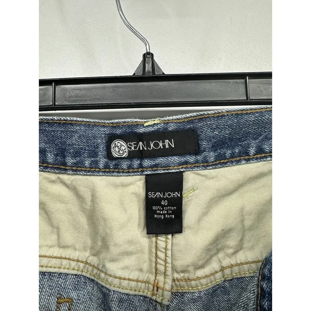 Sean John‎ Jeans Men's Sz 40 Blue White Patch Baggy Street Y2K Denim Vintage 90s